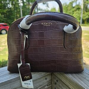 Radley London Croc-Embossed Brown Handbag & Wallet (Wallet Is Preloved, Bag NWT)